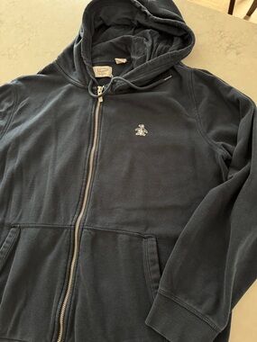 Original Penguin Dark Navy Full-Zip Hoodie with Penguin Crest Men’s L